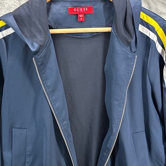 Guess Blue White Yellow Stripe Zip Up Retro Track Jacket Women Medium - Picture 6 of 7